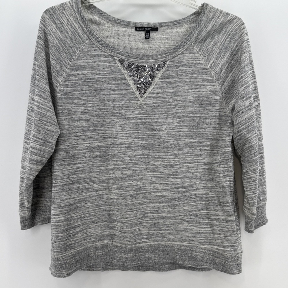Womens Chaus Sport Lightweight Sweatshirt Gray Sequined V Neck Size‎ Large